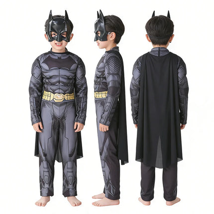 Kids Superhero Muscle Costume Jumpsuit Superhero Cosplay Jumpsuit Bodysuit Cloak Halloween Costume for Child