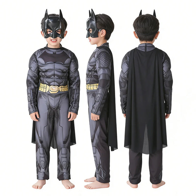 Kids' Superhero Muscle Costume Jumpsuit, Superhero Cosplay Jumpsuit Bodysuit with Cape, Halloween Costume for Child
