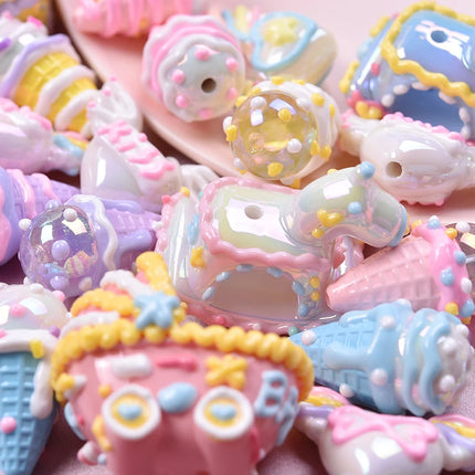 Mixed Cartoon Mini Cake Ice Cream Charms Bulk Random Hand Painted Angel Wing Heart Hot-air Balloon Spacer Beads Jewelry Making