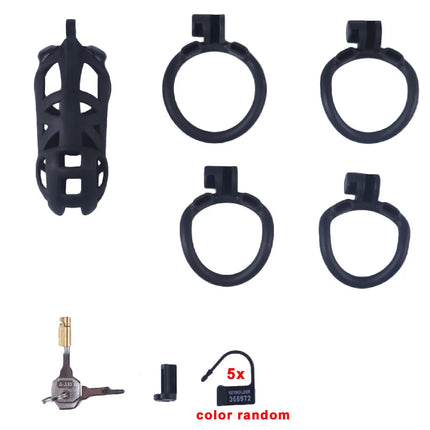 Black or Pink Male Penis Cage Chastity Cage Lock Device w/4 Rings Virginity Device 5 Sizes