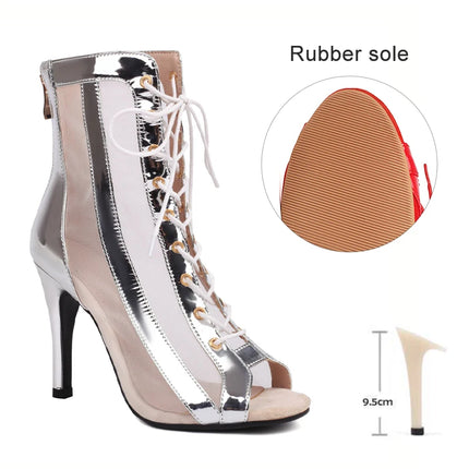 Women's Latin Salsa Dance Jazz Dance Shoes Girls Ballroom Dance Club Short Boots Ladies Lace-Up Fashion Fine Sand Dance Boots
