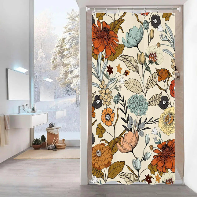 Miyotaa Flower Blossom Spring Shower Curtain Set 60Wx71H Inches Vintage Retro Vintage Botanical Plant Blush Polyester Waterproof