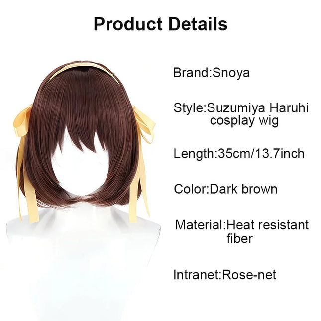 Snoya Suzumiya Haruhi Cosplay synthetic wig 35CM dark brown short Heat resistant fiber Wig