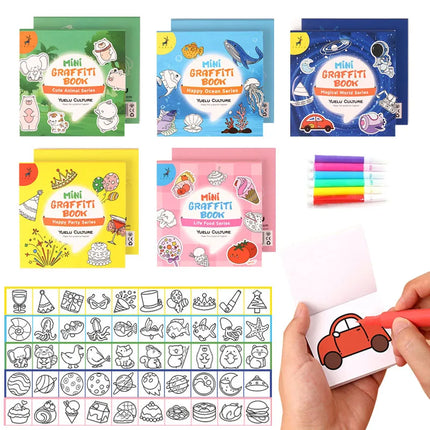 50Sheets/Pcs Mini Graffiti Notebook for Kids Cartoon Ocean Animal Food Party Space Color Filling Books Children Drawing Picture