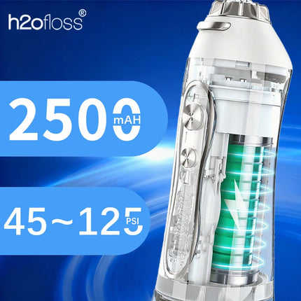 H2ofloss Water Flosser 570ml Portable Oral Irrigator 140PSI 6 Modes 5 Tips with Travel Bag USB Rechargeable for Dental Cleaning