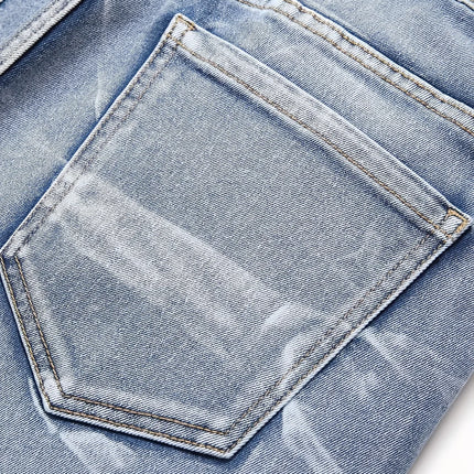 Men‘s Stretchy Denim Jeans Streetwear Tearing Patchwork Holes Ripped Denim Elastic Waist Casual Pants Slim fit Straight Trousers