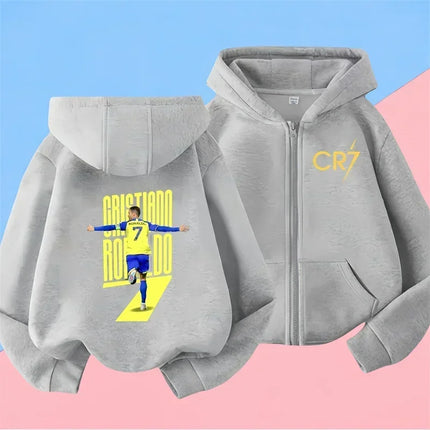 Ronaldo Sweatshirts for Baby CR7 Children Top Football Star Back to School Zipper Hoodie Children's Boy's Clothing Messi Boys