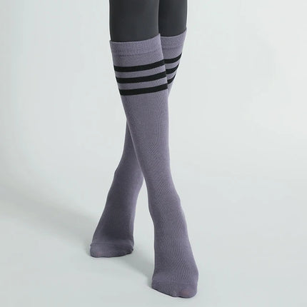 Autumn Winter Women Yoga Socks Striped Cotton Fitness Breathable Pilates Socks Middle Tube Non-Slip Gym Dance Ballet Grip Socks