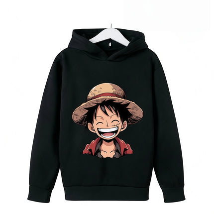 One Piece Fleece Clothing Kids Cute Cartoon Thick Hoodie Luffy Anime Hoodies Fashion Clothes Sweatshirt Boys Girls Outfits Gifts