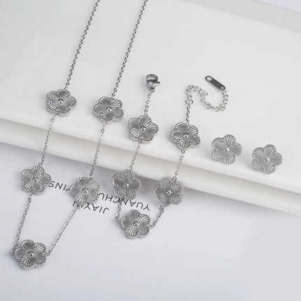 Jewelry Clover five-leaf stainless steel bracelet Necklace Earrings Jewelry set luxurious high quality party gifts