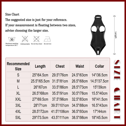 Womens Latex Lingerie Cutout Patent Leather Bodysuit Halter Neck Backless Crotchless Open Cup Teddies Leotard Erotic Clubwear