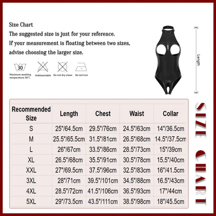 Women's Sexy Wet Look Open Chest Bodysuit Latex Catsuit Patent Leather Crotchless Jumpsuit Nightclub Clubwear Rave Party Costume