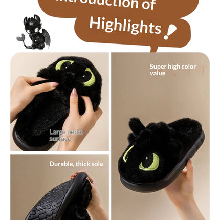 Winter Cute How To Train Your Dragon Toothless Slippers  Include Heel Furry Couple Anti-slip Keep Warm Good Looks Shoes Gift