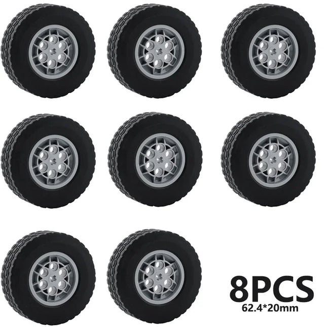 2PCS/4PCS/8PCS 62.4*20mm Car Wheels Moc Building Blocks Tires + Wheels Technology Bricks Modified DIY Assembled Model Toy Parts