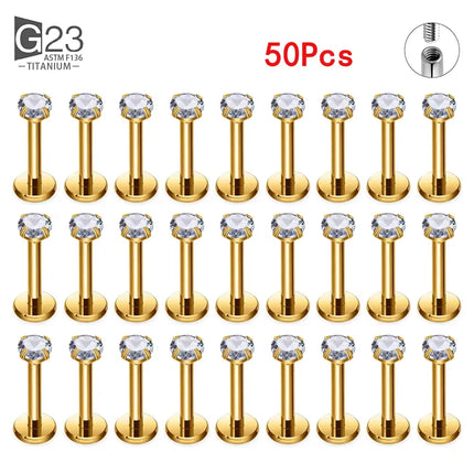 10Pc/50Pc G23 Ttianium Labret Ear Lip Stud Jewelry Square CZ Stone Cartilage Tragus Earring Tongue studs Threaded Body Jewelry