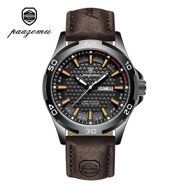 PAAZOMU Men's Luxury Brand Watch Waterproof Luminous Date Week Quartz Wristwatch for Men Stainless Steel Fashion Sports Watches