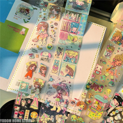 Cute Hand Drawn Anime Girl Stickers, Decorative Craft Material for Scrapbooking, Non-Roll Sticker Sheets