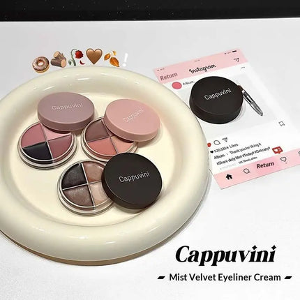 1Pc Eyes Makeup Set Cappuvini Matte Velvet Eyeshadow Palette 4 Colors with Eyeliner Highlighter And Contour Cute Beauty Cosmetic