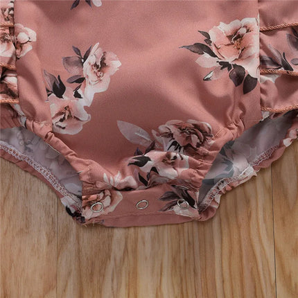 0-24months Baby Girls summer bodysuit Floral Printed Pattern Square Collar Sleeveless infant girls Romper Headdress set