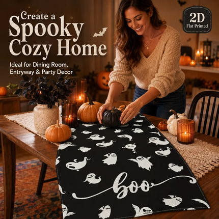 2D Flat Printed Linen Table Runner Cute Boo Table And Kitchen Linens Home Decor Items For Family Dinner Banquet Halloween