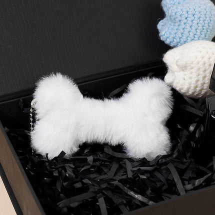 New Cute Dog Bone Pendant Key Ring Plush Keychain Soft Stuffed Keyrings for Boy Girl for Bag Decorations Student Accessories