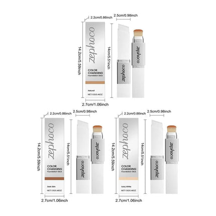 ZEPHOCO 2 in 1 Color Changing Foundation Make-up Stick Long Lasting Moisturizing Makeup High Concealer Power Makeup Korean