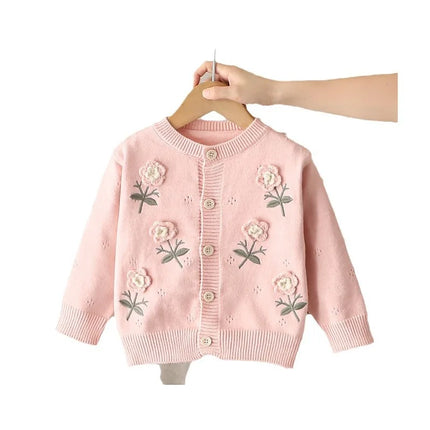 Girls Sweater 2025 New Flowers Cardigan Baby's Fashionable Spring Autumn Knitwear Warm Embroidery Children Knitted Coats IY06091