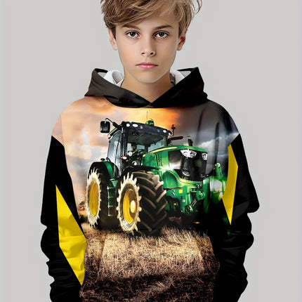 Children's Clothing Hoodies Long Sleeve Kid Clothes Boys Cartoon Children's Fashion Tractors Print Girls Summer Clothes Boy Tops
