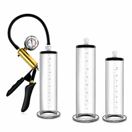 Male Vacuum Pump with Acrylic Cylinder and Metal Pressure Gauge, Stamina Desensitizing Training Device for Home Use