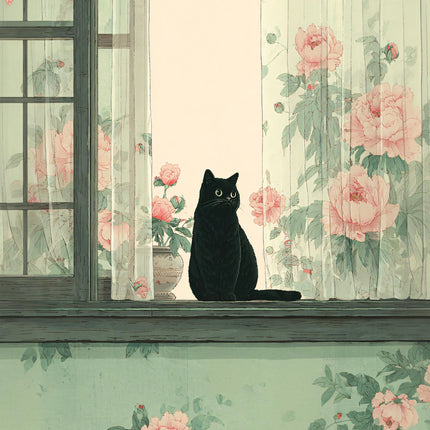 Japandi Black Cat Poster Minimalist Asian Cat Prints Canvas Painting Minimalist Japanese Wall Art Pictures Home Room Decoration