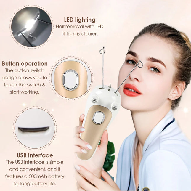 Electric Threading Epilator for Women, Painless Facial and Body Hair Remover, Cotton Thread, Portable for Face, Legs, Arms, and Body, Free Shipping