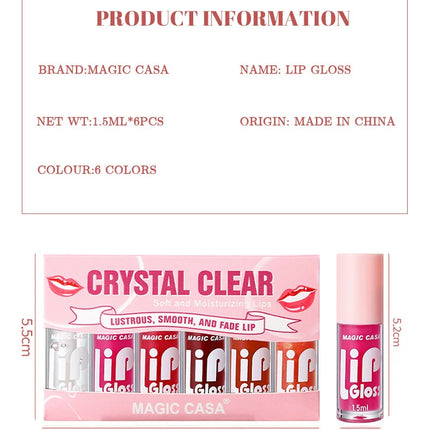 6pcs Set Small Bottle Hydrating Jelly Lip Oil Long Lasting Moisturizing Shimmer Gloss Smooth Care Non Sticky