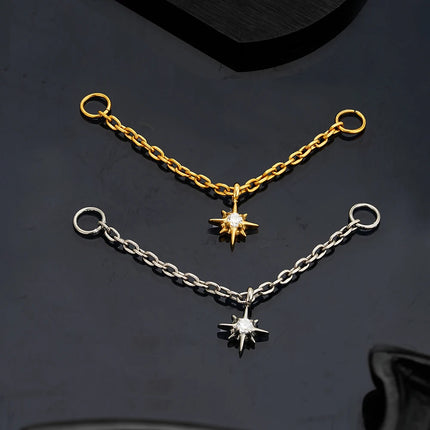 Right Grand ASTM F136 Titanium Dangle Star Chain Attachment Double Industrial Chain Connector Celestial Cartilage Conch Piercing