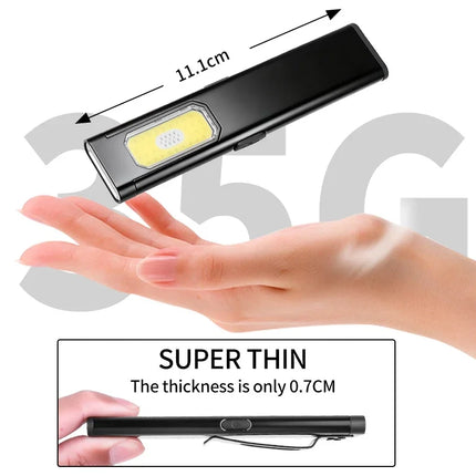 New Portable Aluminum alloy COB LED Flashlight with Magnetic Tail, USB Charging and Clip for Outdoor Work Light Hiking and campi