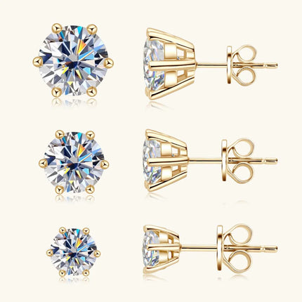 0.5-2ct Moissanite Diamond Stud Earrings 18K Yellow Gold Plated 925 Silver Wedding Earring for Women Men Luxury Jewelry with GRA