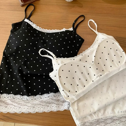 Sweet Sle Lace Polka Dot Svel Tank Top Padded Inner Wear Outerwear for Spring Summer Travel Outfit Casual Women's Vest