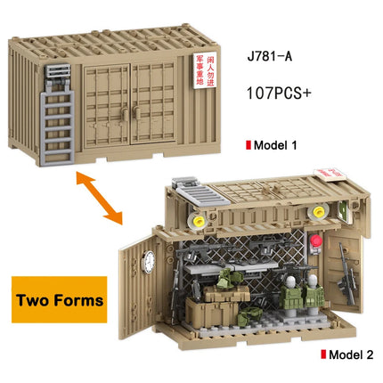 WW2 Military MOC War 2 Container Camp Equipment Warehouse SWAT Scene Cannon Base Model Building Blocks Bricks Children Toys Gift