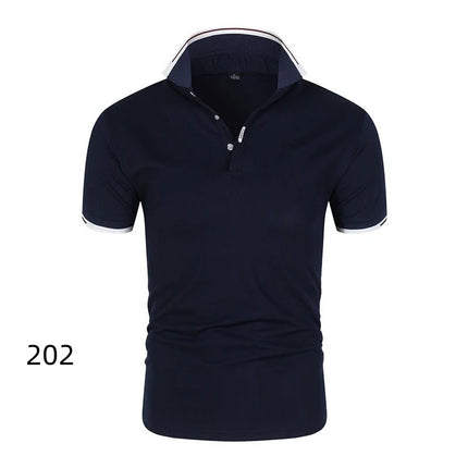 Men's Summer Short-Sleeve Collar T-shirt New Solid Color Casual Polo Shirt Trendy Breathable Loose Basic Splice Top