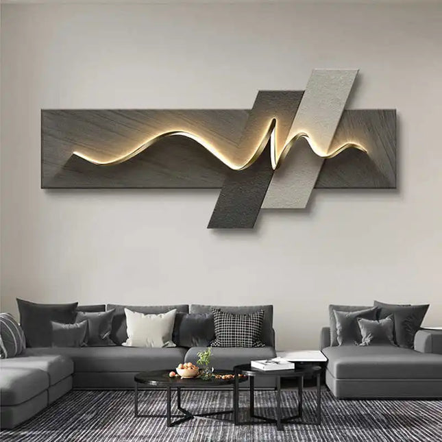 Living room decorative painting, LED ambient light painting, modern luxury sofa background wall, minimalist hanging painting