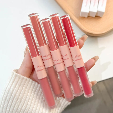 Double-Headed Lip Gloss Waterproof Moisturizing Long-Lasting Mist Matte Velvet Mirror Lip Gloss Cosmetics