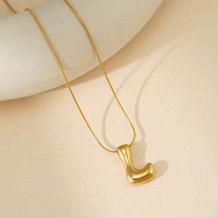 CARLIDANA Initial Stainless Steel Women Gold Plated Bubble Balloon Letter Personalized Round Snake Chain Chunky Name Necklace