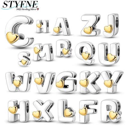 Real Sterling Silver 925 Letter Alphabet Charm A-Z Name Bead Fit Original Charms Bracelet Pendant Sterling Silver 925 Charm