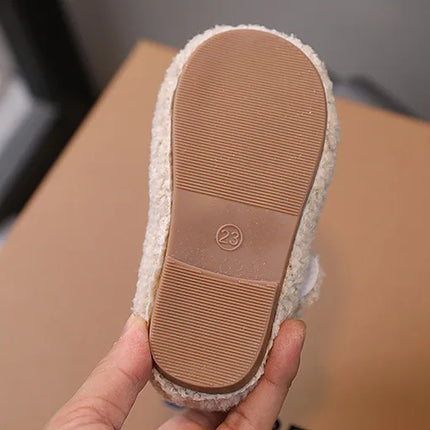 Children Fur Shoes 2024 Winter Kids Warm Plush Shoes For Girl Flat Loafers Moccasins Girls Casual Shoes Khaki, Beige