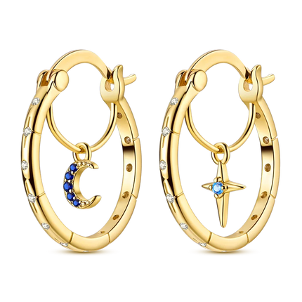 Women original 925 Silver Golden Glowing Firefly Stud Earring Bilayer Round Droplets Heart Gold Hoop Earrings Party Jewelry Gift