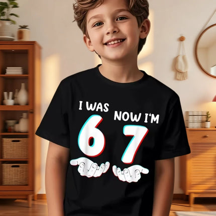 67 Meme T-Shirt for Kids 6-7 Years Old Birthday Party Gifts Summer Short Sleeve Tees Crew Neck Graphic Y2k Children's Clothing