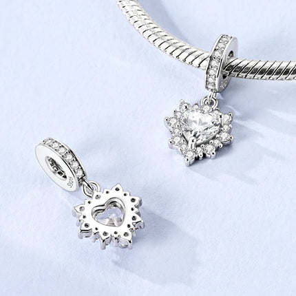Charm Bead 925 Sterling Silver Heart Starry Sky Family Mother-Daughter-Sister Charm Fit Bracelets Pendant Women DIY Jewelry Gift