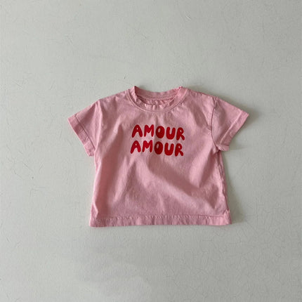 Children Summer Fashion Letters Print Tees Baby Boys Solid T-Shirt Kids White Cotton Top Clothes Girls Casual TShirt 2-7Years