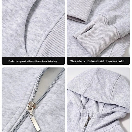Retro American White ey Slim Fit Hoodie Jaet Women's Thin Autumn Zipper Open Cardigan Top Waterproof ort Sve