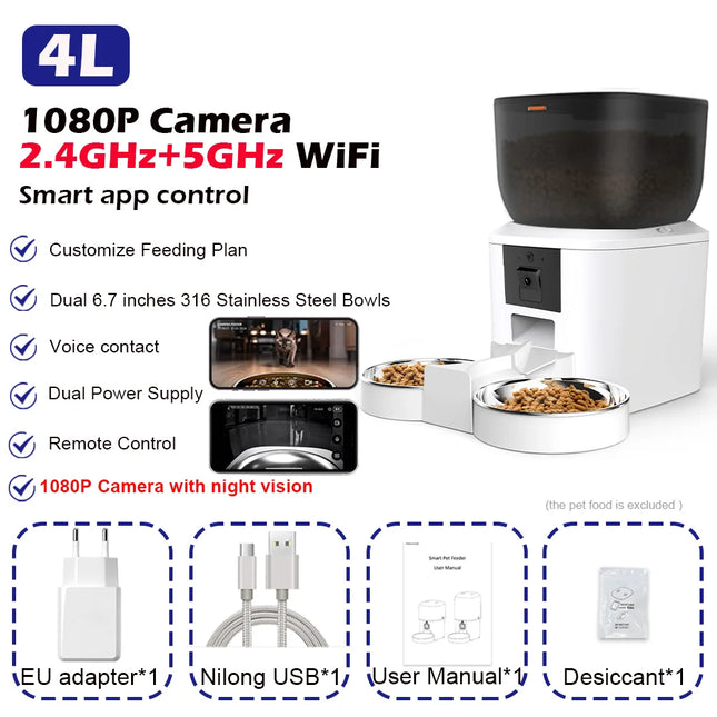 Furpipi 8L Smart Automatic Cat Feeders with 1080P HD Camera 5G WiFi Pet Feeder Tuya APP Control Smart Dog Cat Kibble Dispenser