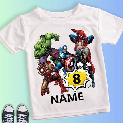 Kid Marvel Avengers Personalised Birthday Girl T-shirt Summer 2 3 4 5 6 7 8 9 SuperHero Birthday Party Short Sleeve Boys Shirts